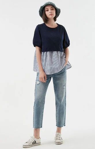 Umbrella Hem Short Sleeve Maternity & Nursing Top