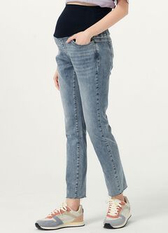Raw Hem Maternity Slim Straight Jeans, , hi-res