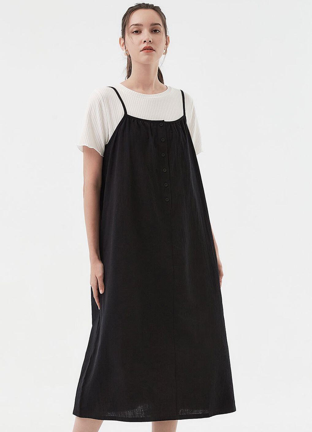 Buttoned Short Sleeve Maternity & Nursing Dress, Black, hi-res image number 3