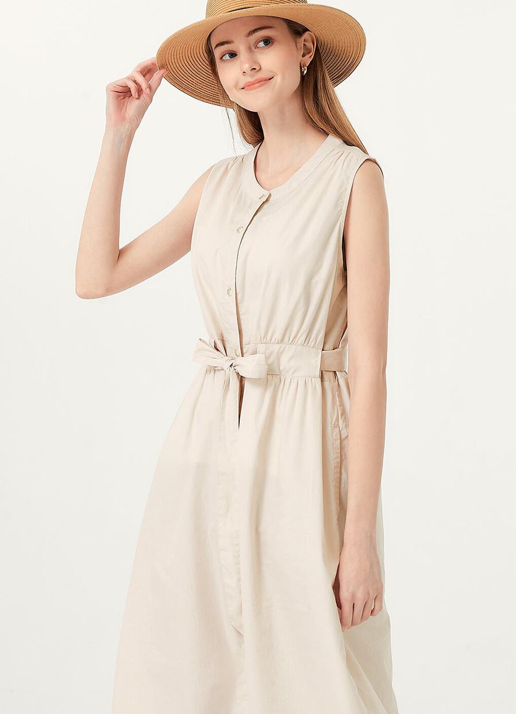 Button-through S/L Maternity & Nursing Dress, Khaki, hi-res image number 0