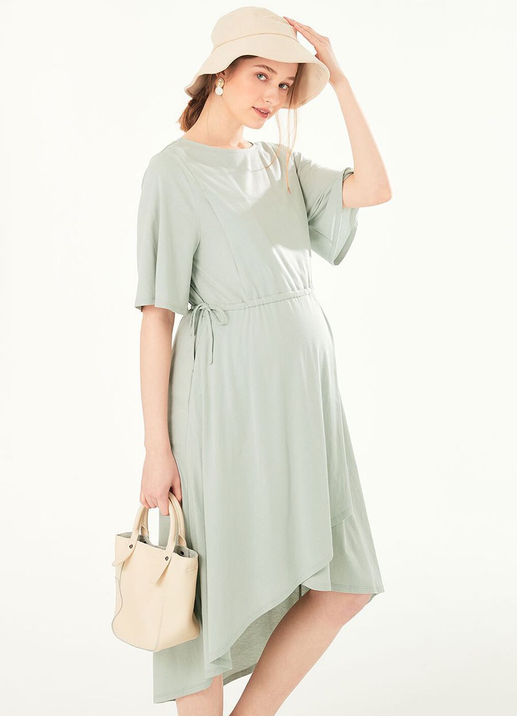 Drapey Maternity & Nursing Midi Dress, Sage Green, hi-res image number 4