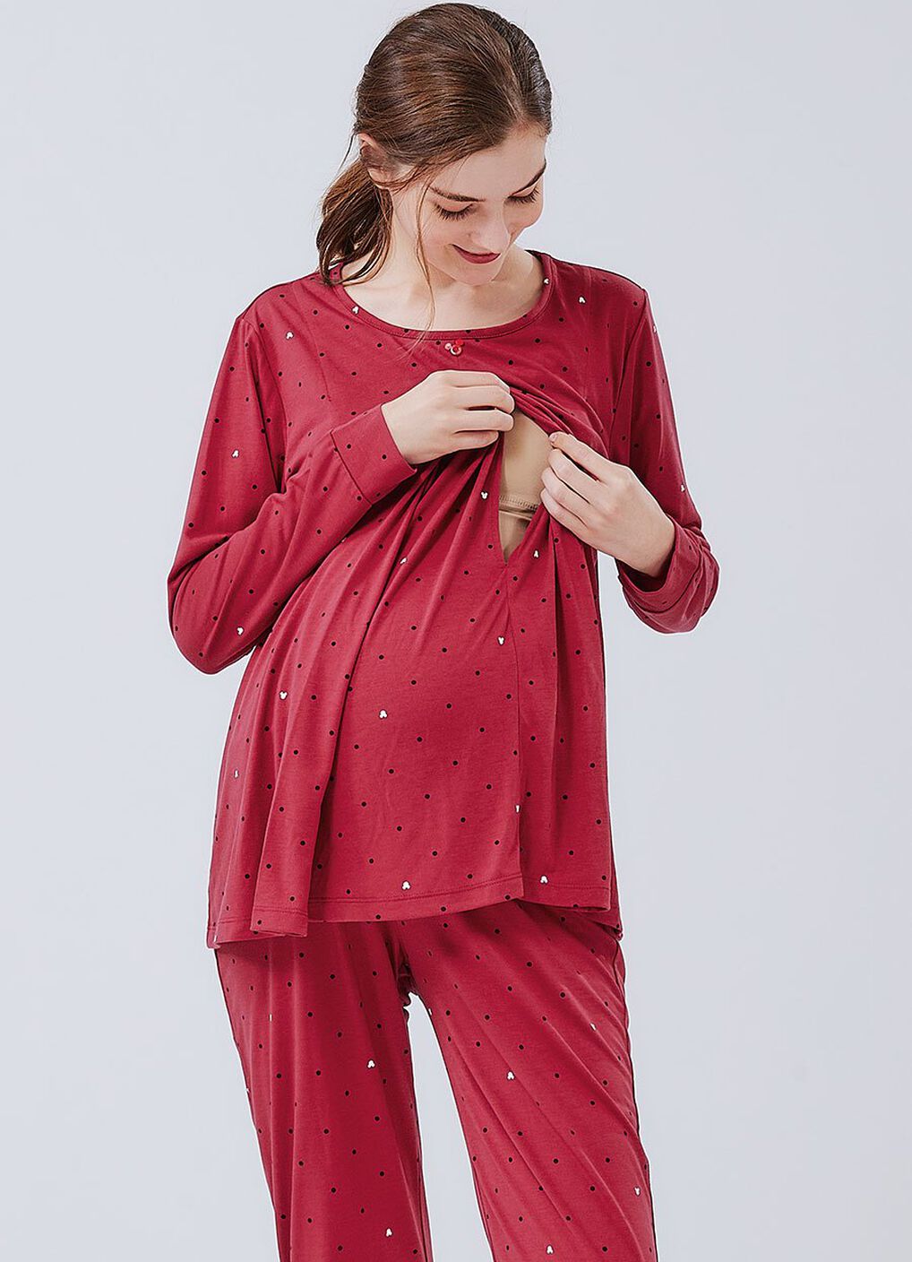 Mickey Dotty Maternity & Nursing Pyjama Set, Brick, hi-res image number 2