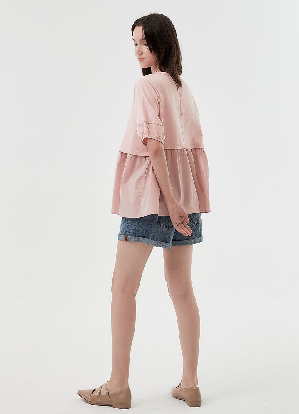 Umbrella Hem Short Sleeve Maternity & Nursing Top, Light Pink, hi-res image number 3