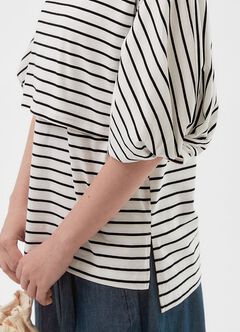 Striped Puff Sleeve Maternity & Nursing Top, White, hi-res