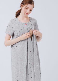Mickey Dotty Maternity & Nursing Pyjama Dress, Silver, hi-res