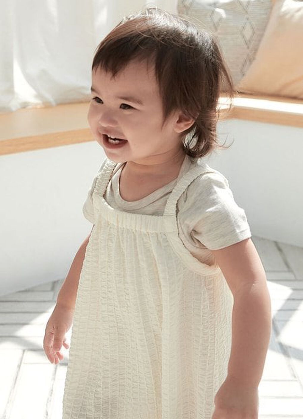 Spaghetti Strap Baby Bib Shorts, Cream, hi-res image number 1