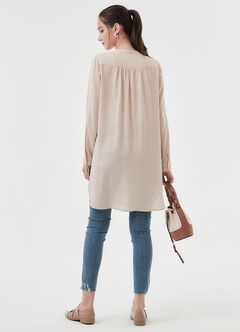 Half Button Round Neck Maternity & Nursing Long Top, , hi-res