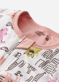 Lightweight Optimum Temp. Sleep Suit-Monster War, Pink, hi-res
