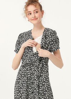 Floral Print V-Neck M&N Dress, Black, hi-res