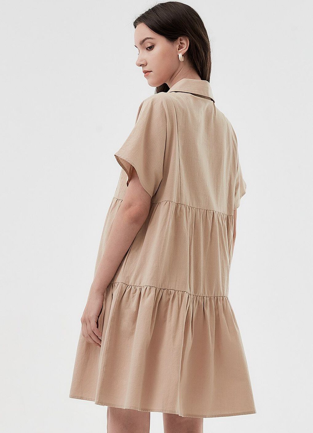 Cotton Maternity & Nursing Short Sleeve Tiered Dress, Khaki, hi-res image number 0