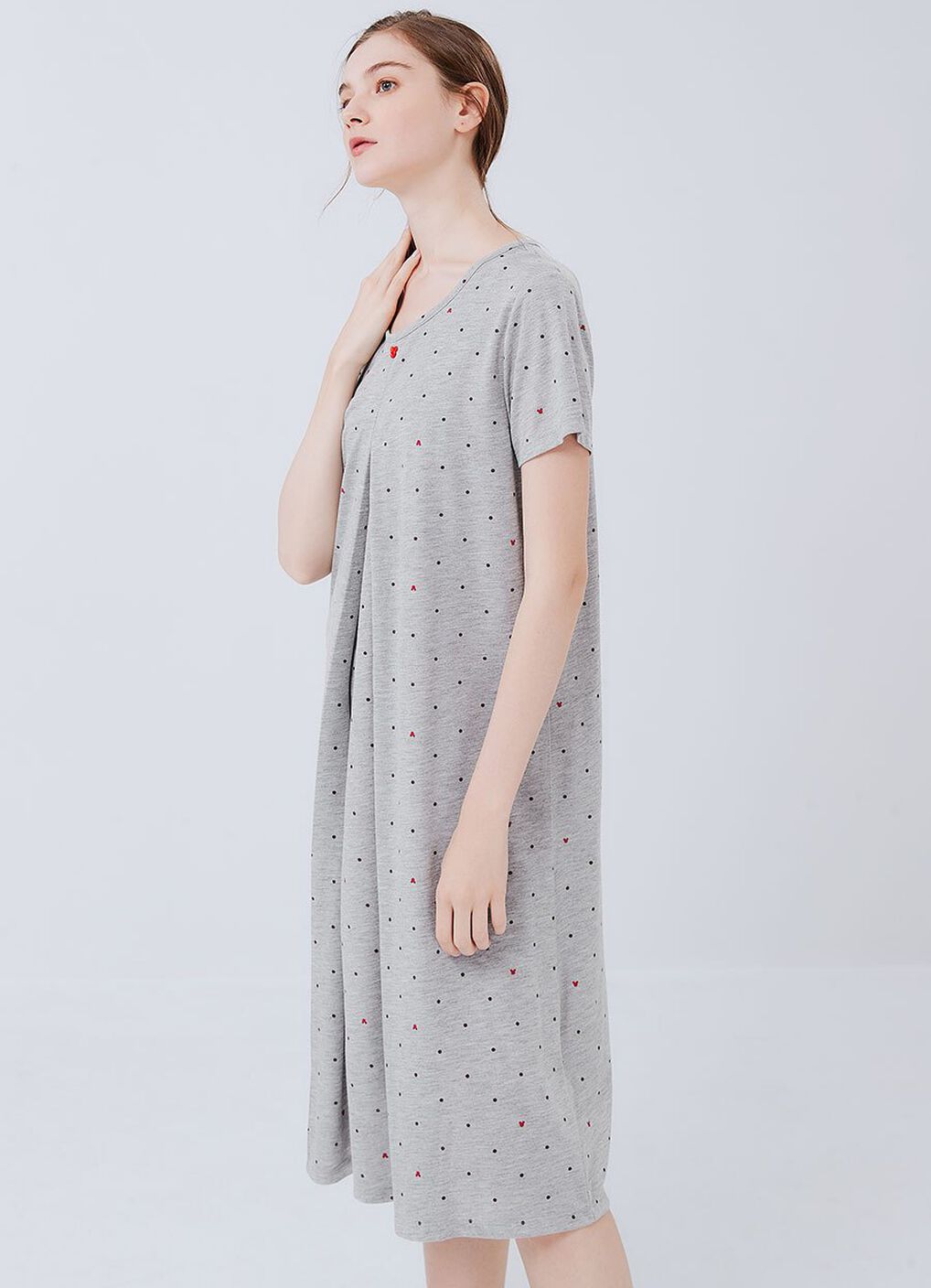 Mickey Dotty Maternity & Nursing Pyjama Dress, Silver, hi-res image number 1