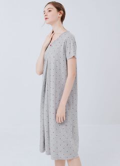 Mickey Dotty Maternity & Nursing Pyjama Dress, Silver, hi-res