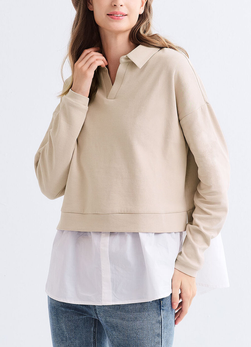 Skipper Collar 2 in 1 Maternity & Nursing Layered Jumper, Cream, hi-res image number 0