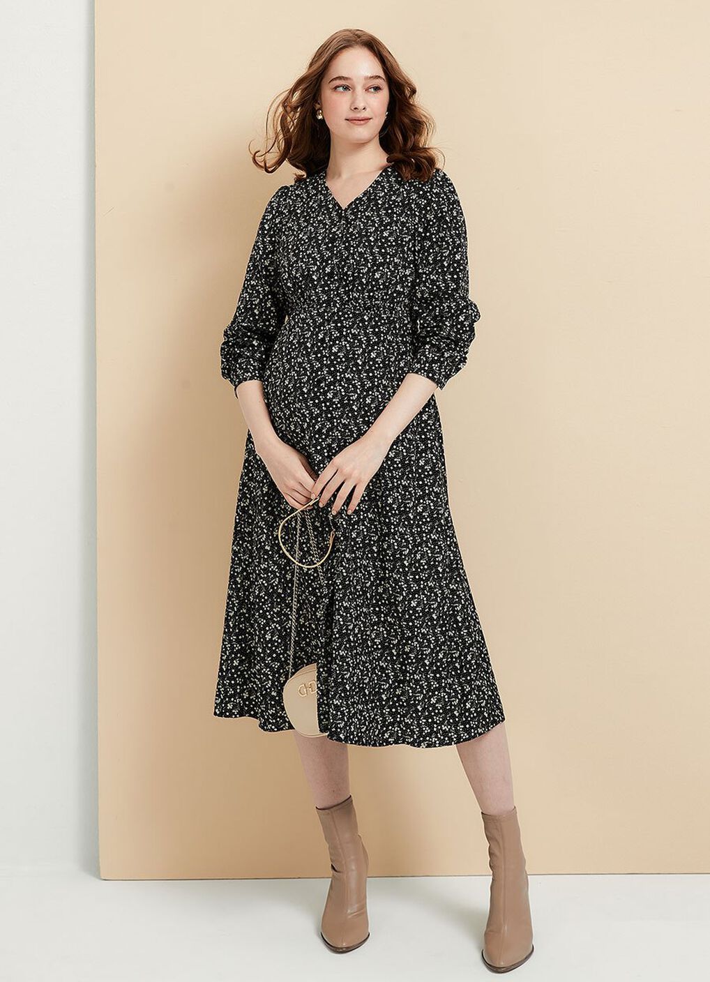 Floral Print V-Neck Maternity & Nursing Dress, , hi-res image number 0