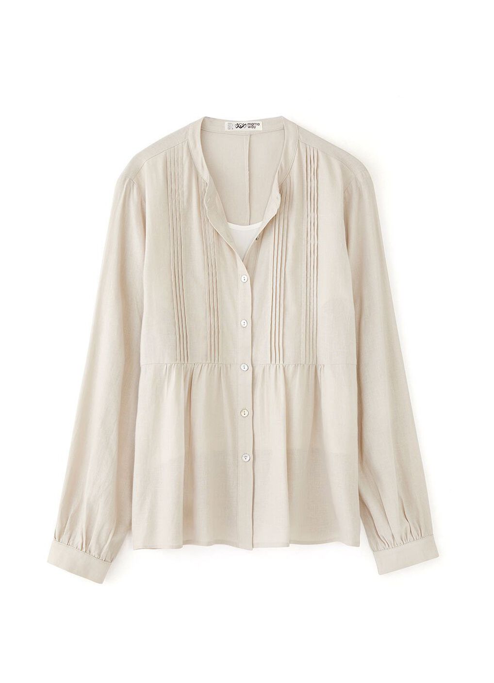 Emboss Pleated Long Sleeve Maternity & Nursing Shirt, Cream, hi-res image number 5