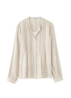 Emboss Pleated Long Sleeve Maternity & Nursing Shirt, Cream, hi-res