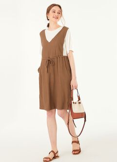 2 in 1 Splicing Maternity & Nursing Dress, Mink, hi-res