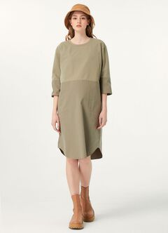 Round Neck Patchwork M&N Dress, Sage Green, hi-res