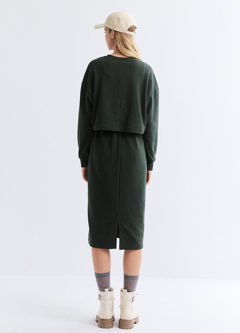 Back Slit Maternity & Nursing Two-Piece Dress, Dark Green, hi-res image number 4