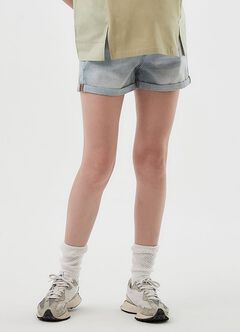 Cuffed Maternity Denim Shorts, Light Blue, hi-res