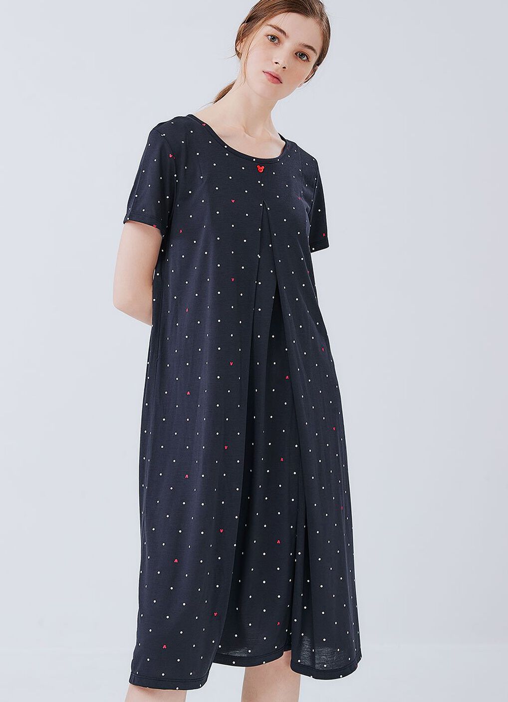 Mickey Dotty Maternity & Nursing Pyjama Dress, Navy, hi-res image number 0