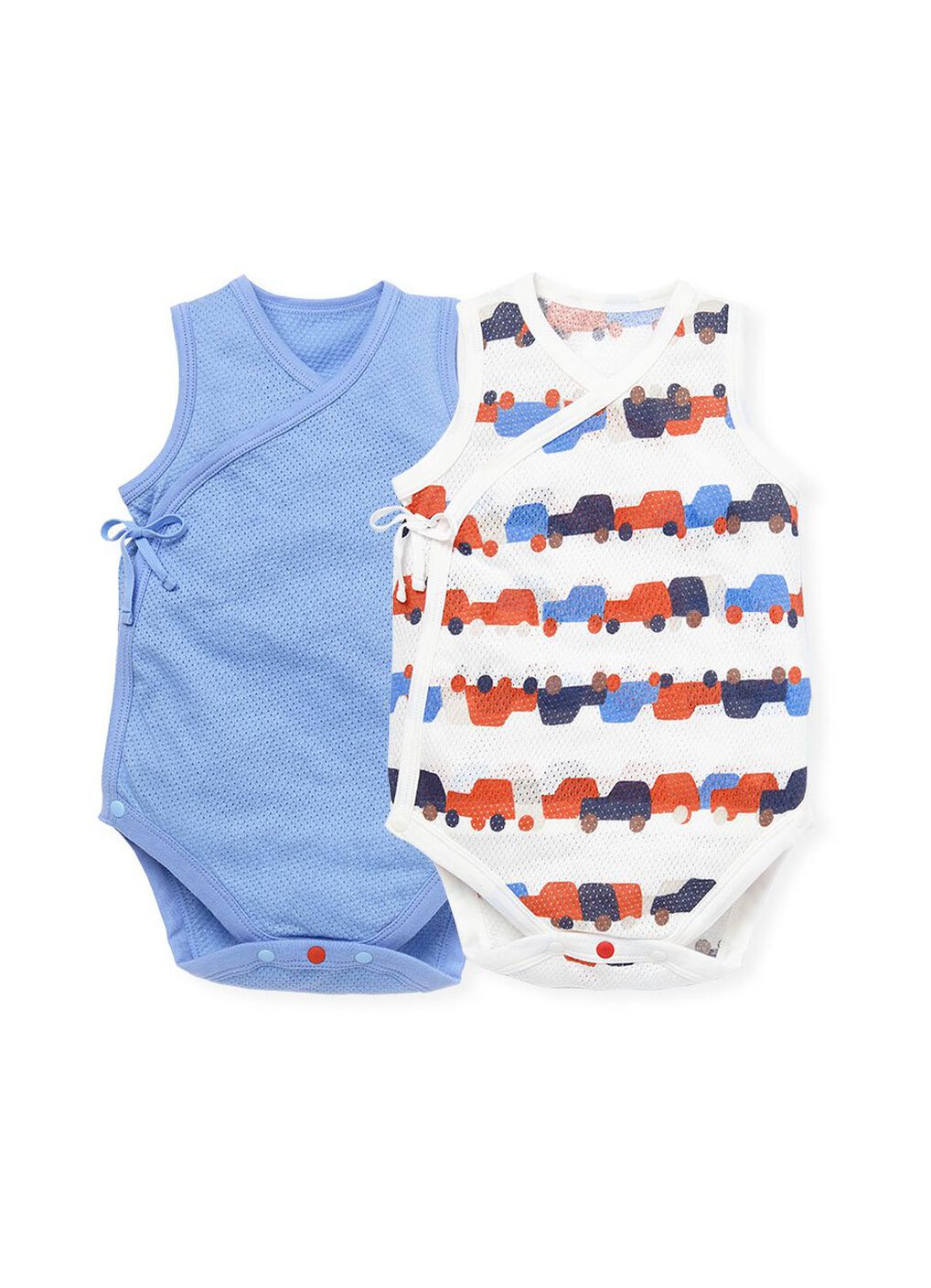 Newborn Cotton Mesh Sleeveless Bodysuit 2 Pack, Mid Blue, hi-res image number 0