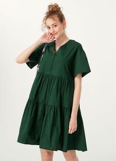Flared Hem Cotton Maternity & Nursing Dress, Green, hi-res