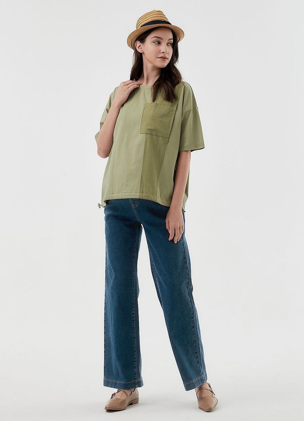 Blend Short Sleeve Maternity & Nursing Top, Olive, hi-res image number 2
