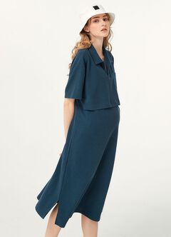Waffle M&N Polo Dress, Navy, hi-res