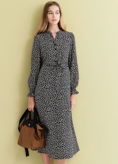 Half Placket Maternity & Nursing Dress, Black, hi-res