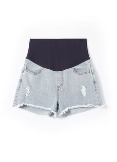 Raw Hem Maternity Denim Shorts, Light Blue, hi-res