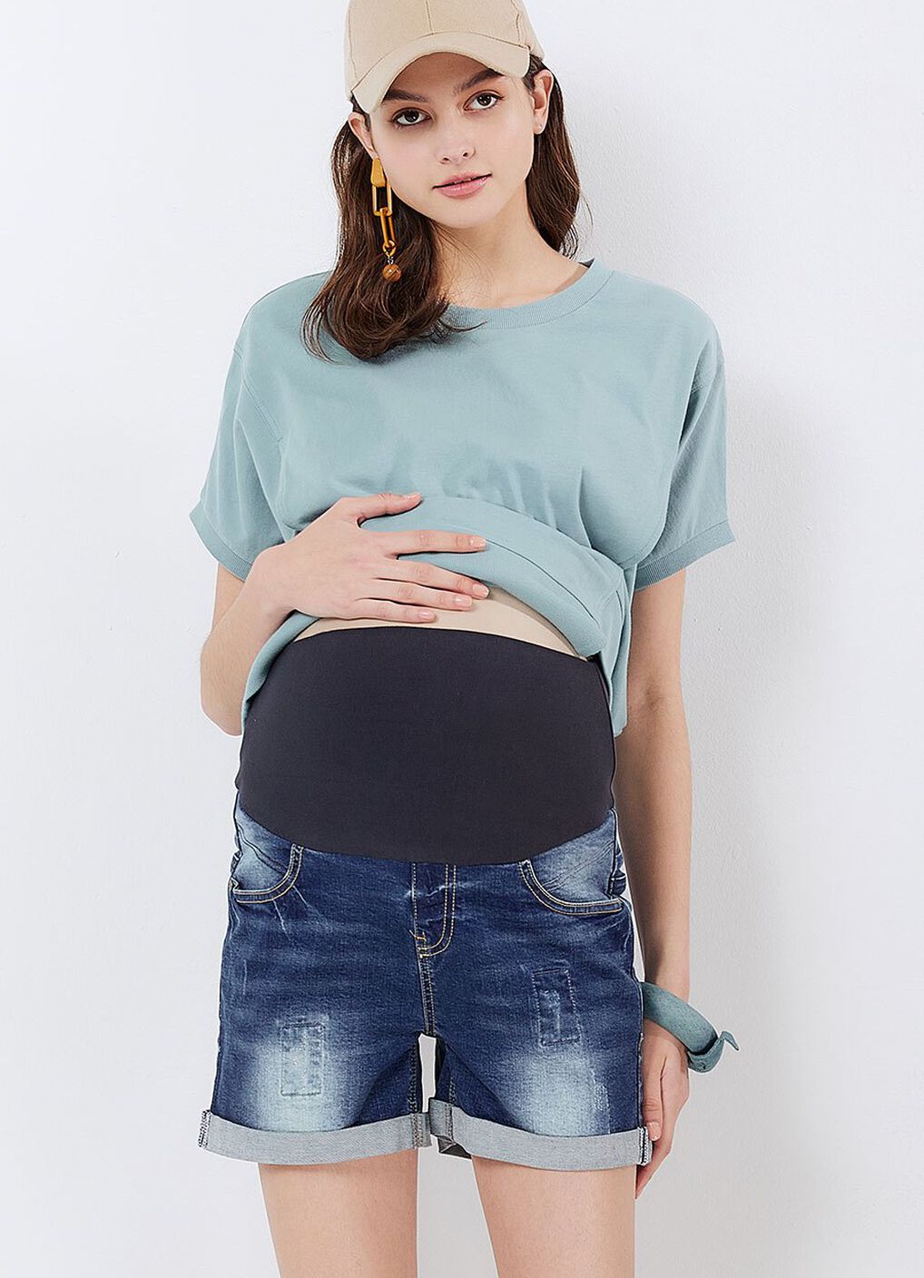 Maternity Ripped Denim Shorts, Navy, hi-res image number 1