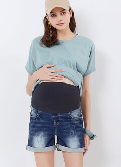Maternity Ripped Denim Shorts, Navy, hi-res