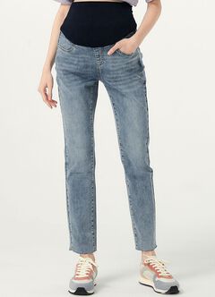 Raw Hem Maternity Slim Straight Jeans, , hi-res