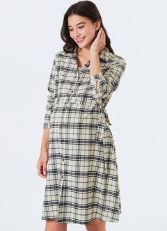 Classic Plaid Maternity & Nursing Shirt Dress, Cream, hi-res