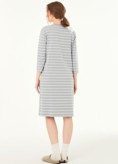 Striped Maternity & Nursing Pyjama Dress, Blue Grey, hi-res