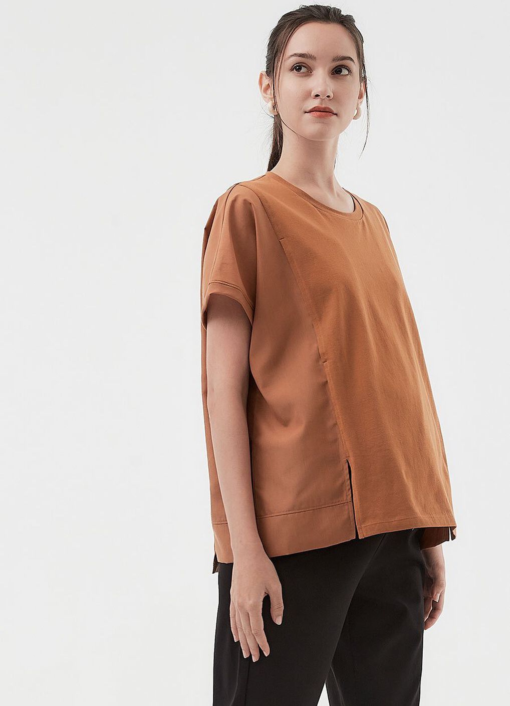 Blend Spilt Hem Maternity & Nursing Top, Brown, hi-res image number 3