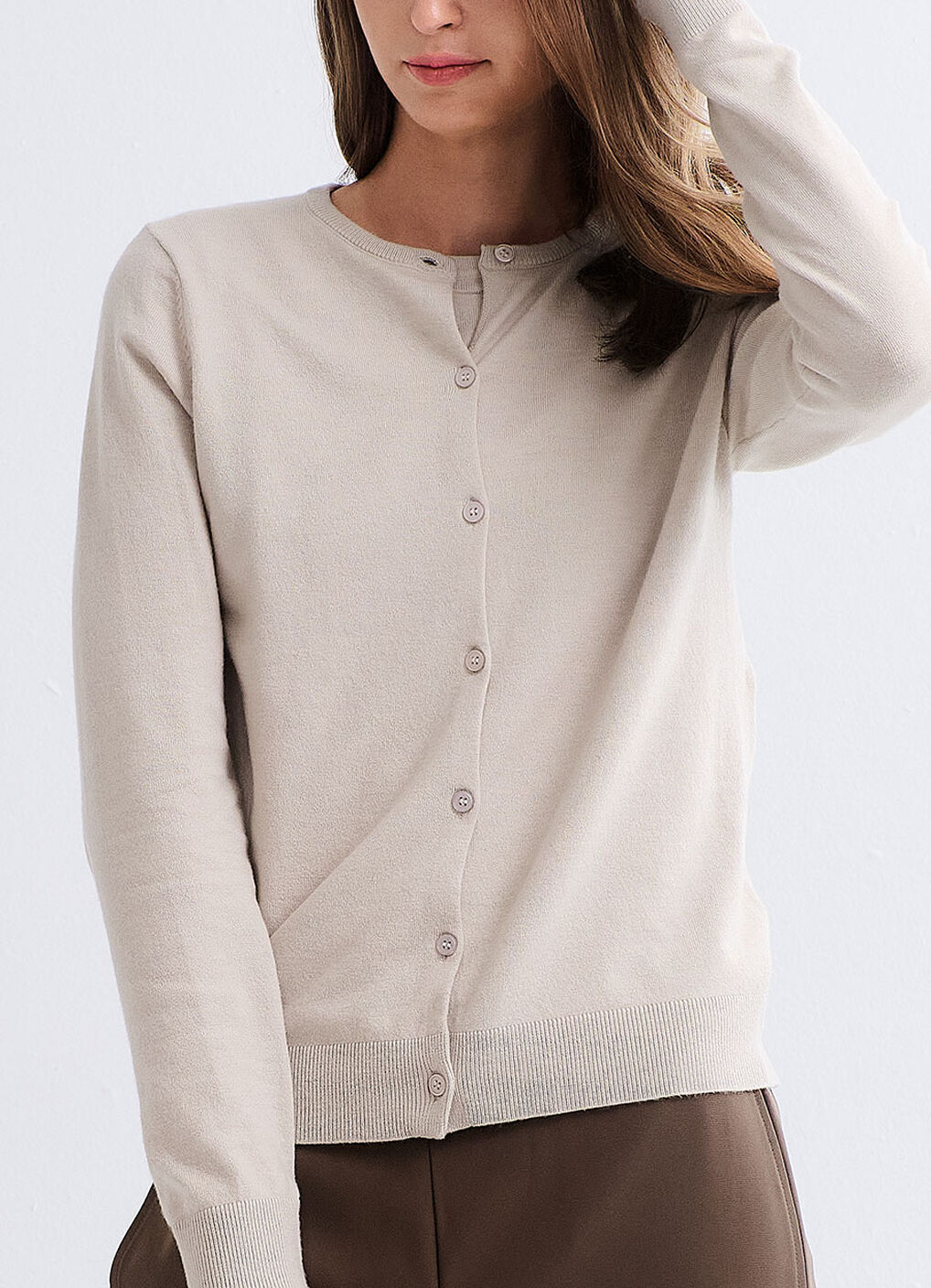 Knitted Crew Neck Maternity & Nursing Cardigan, Cream, hi-res image number 0