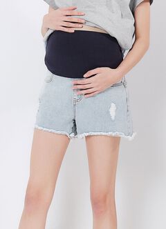 Raw Hem Maternity Denim Shorts, Light Blue, hi-res