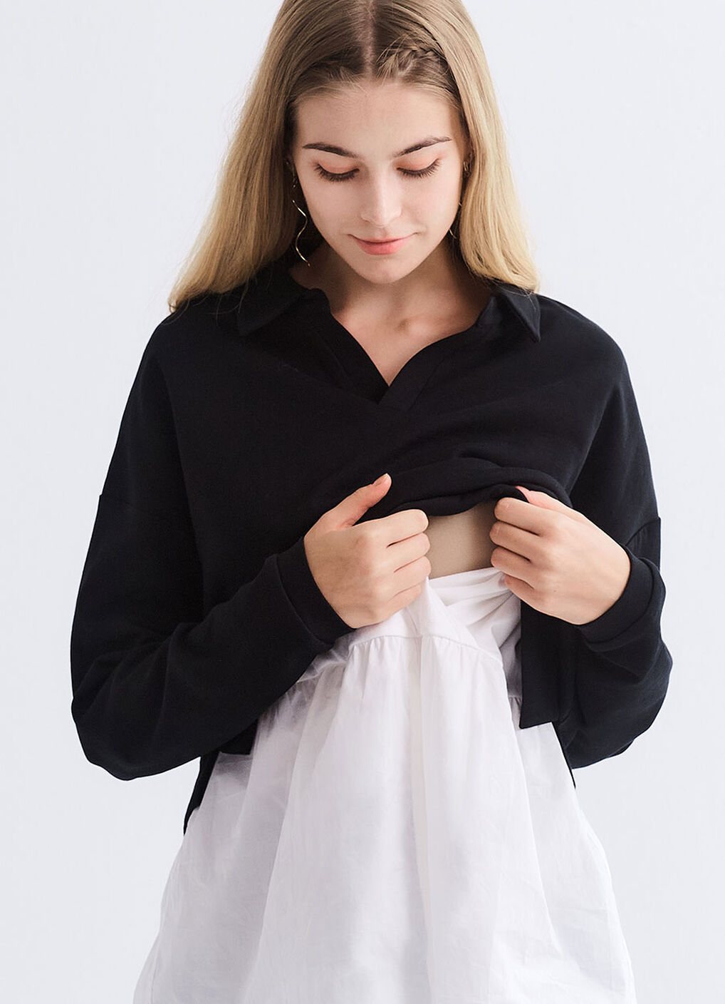 Skipper Collar 2 in 1 Maternity & Nursing Layered Jumper, Black, hi-res image number 6