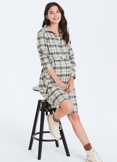 Classic Plaid Maternity & Nursing Shirt Dress, Cream, hi-res