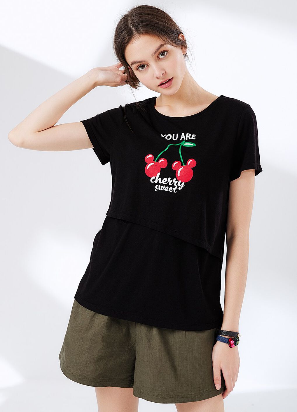 Disney Vintage Mickey Maternity & Nursing Top, Black, hi-res image number 0