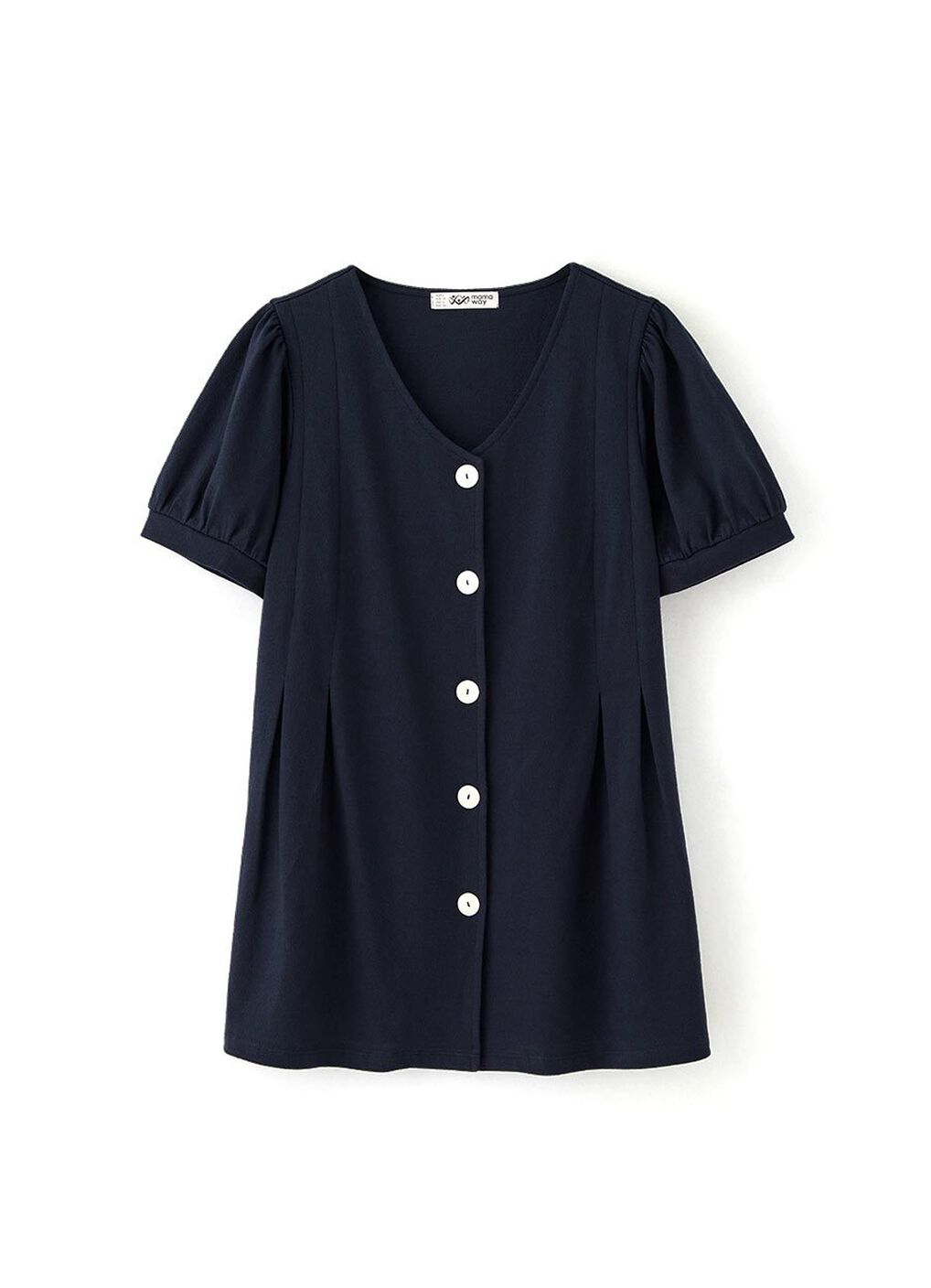 Puff Sleeves Button Down Maternity & Nursing Top, Navy, hi-res image number 5
