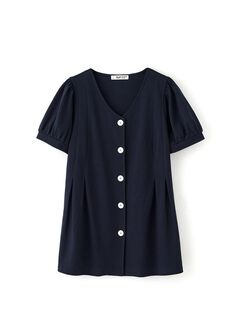 Puff Sleeves Button Down Maternity & Nursing Top, Navy, hi-res
