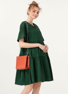 Flared Hem Cotton Maternity & Nursing Dress, Green, hi-res