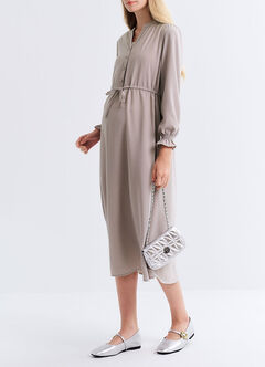 Half Placket Maternity & Nursing Dress, Silver, hi-res