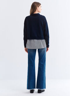 Skipper Collar 2 in 1 Maternity & Nursing Layered Jumper, Navy, hi-res