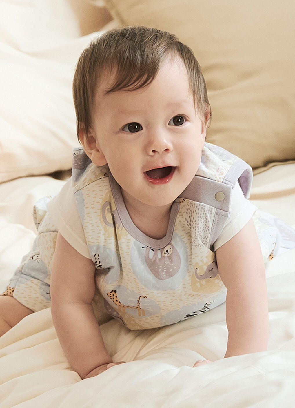 Lightweight Optimum Temp. Sleep Suit-Animal Bubbles, Grey, hi-res image number 1