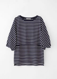 Striped Puff Sleeve Maternity & Nursing Top, , hi-res