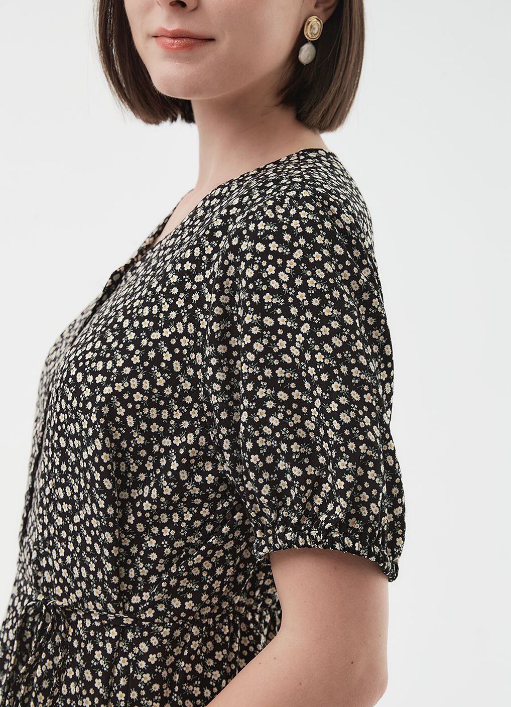 Floral Print Puff Sleeve Maternity & Nursing Dress, Black, hi-res image number 2